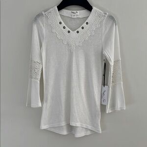 PAPER+TEE || Girl’s Ivory White Lace Detail Top. Sz. 6
